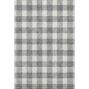HomeRoots 10' X 14' Gray And Ivory Plaid Area Rug - Washable, UV-Protected, Durable Design for Busy Homes 673375