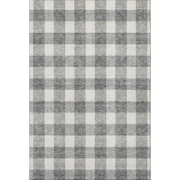 HomeRoots 10' X 14' Gray And Ivory Plaid Area Rug - Washable, UV-Protected, Durable Design for Busy Homes 673375