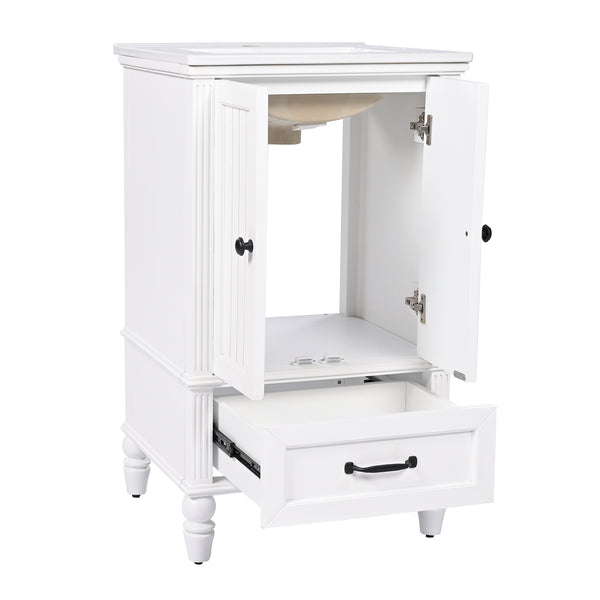 English Elm 20" Modern Bathroom Vanity with Ceramic Sink, MDF Cabinet w/ Drawer & Doors, Magnetic Stopper, Black Handles N725P340025K