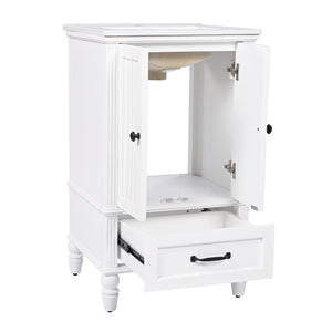 English Elm 20" Bathroom Vanity with Sink Modern MDF Cabinet with Ceramic Top, Drawer, Magnetic Door Stopper White N725P195132K