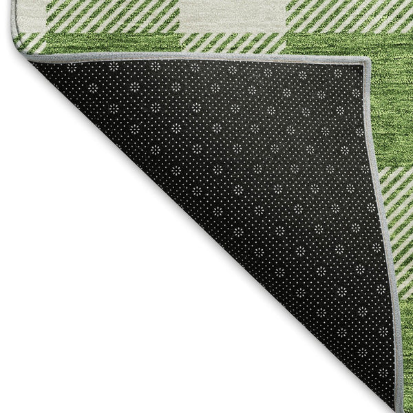 HomeRoots 5' X 8' Green and Ivory Plaid Washable Area Rug - Durable, Stain-Resistant, UV Protected for Home Elegance 673377