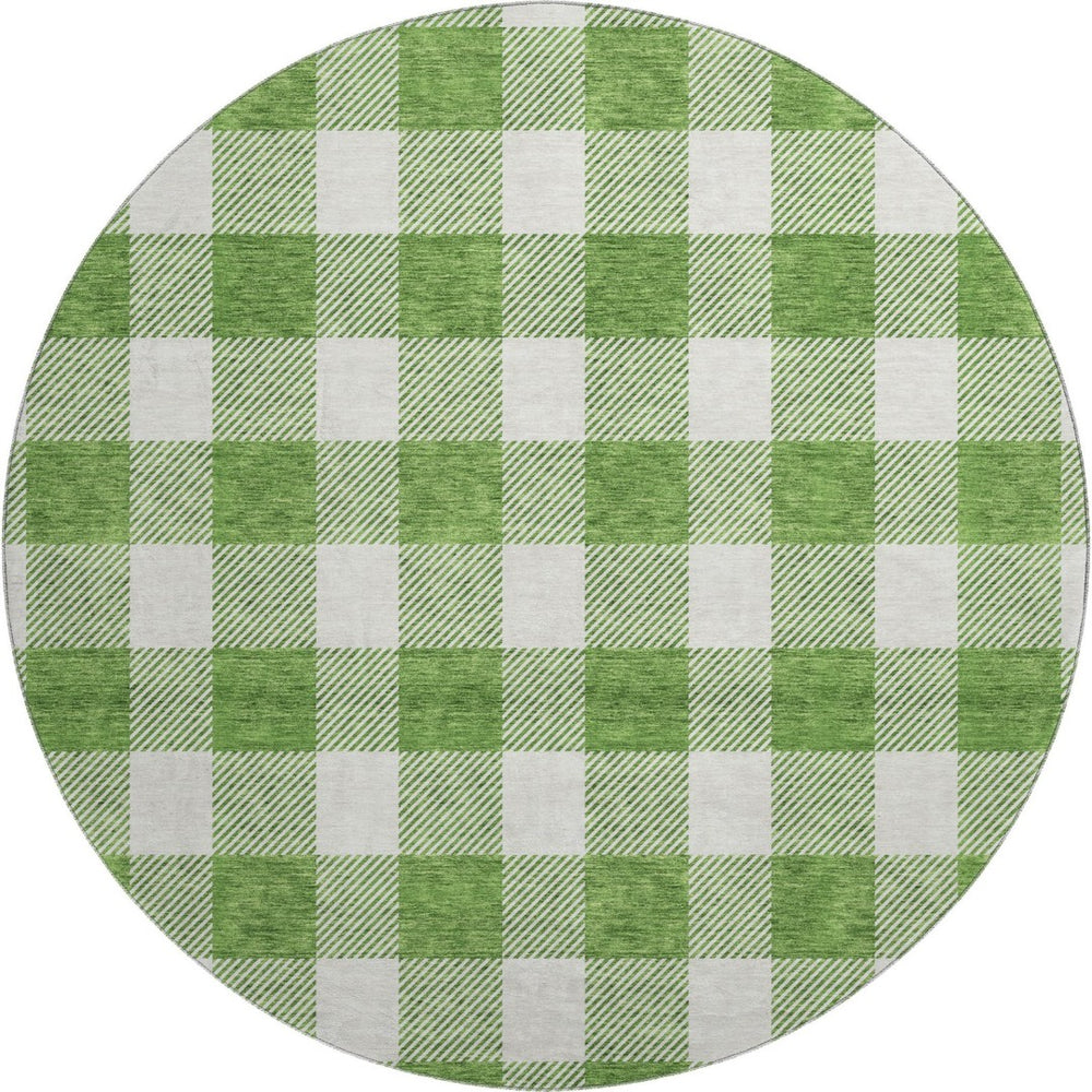 HomeRoots 8' Green And Ivory Plaid Round Rug – Durable, Washable, UV-Protected for Family-Friendly Living Spaces 673378