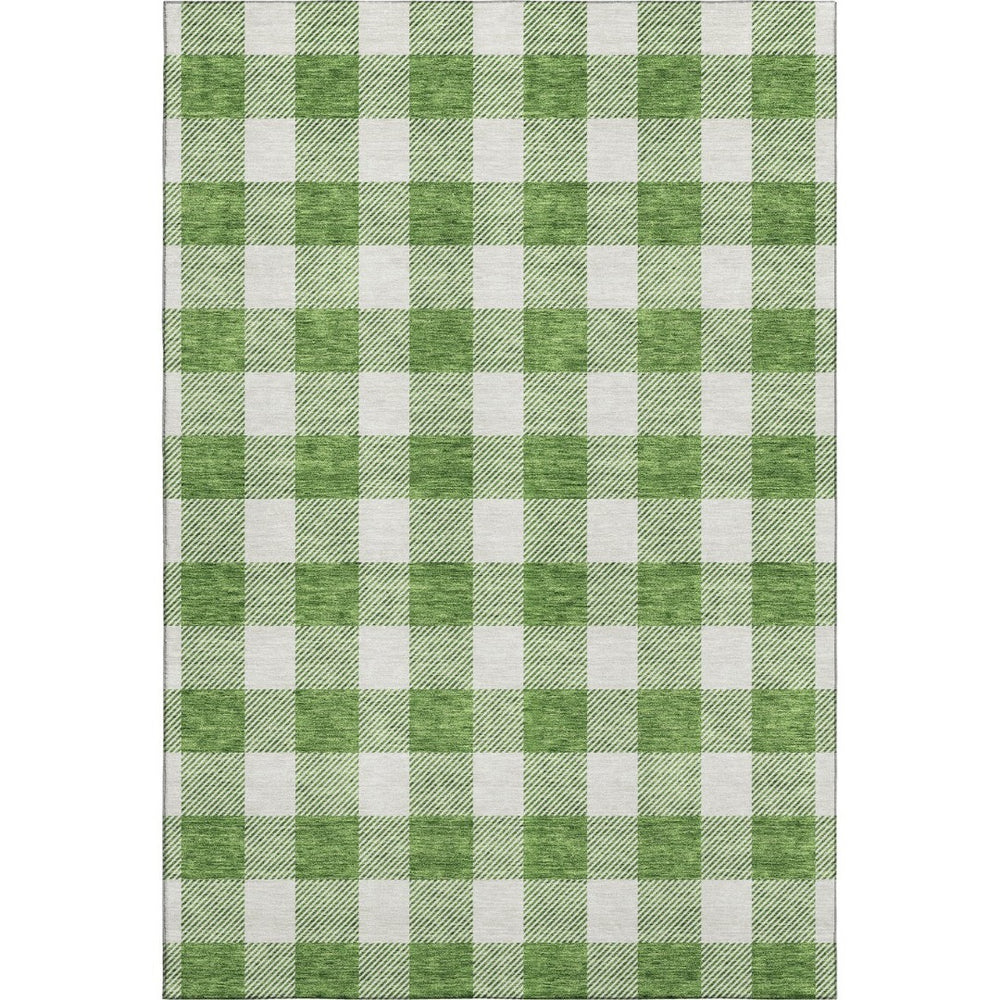 HomeRoots 8' X 10' Green and Ivory Plaid Area Rug – Washable, Stain-Resistant, UV Protected for Kids and Pets 673379