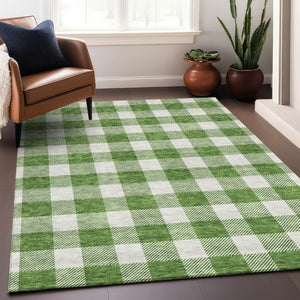 HomeRoots 9' X 12' Green and Ivory Plaid Washable Area Rug – Durable, UV Protected, Perfect for High-Traffic Spaces 673380
