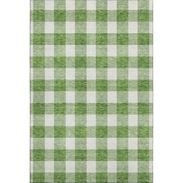 HomeRoots 9' X 12' Green and Ivory Plaid Washable Area Rug – Durable, UV Protected, Perfect for High-Traffic Spaces 673380