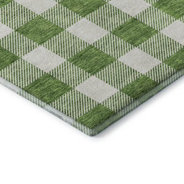 HomeRoots 9' X 12' Green and Ivory Plaid Washable Area Rug – Durable, UV Protected, Perfect for High-Traffic Spaces 673380