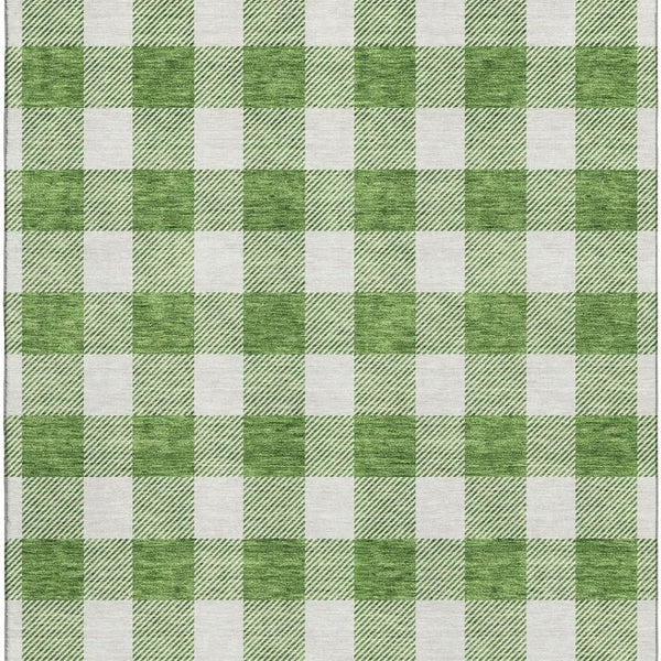 HomeRoots 9' X 12' Green and Ivory Plaid Washable Area Rug – Durable, UV Protected, Perfect for High-Traffic Spaces 673380