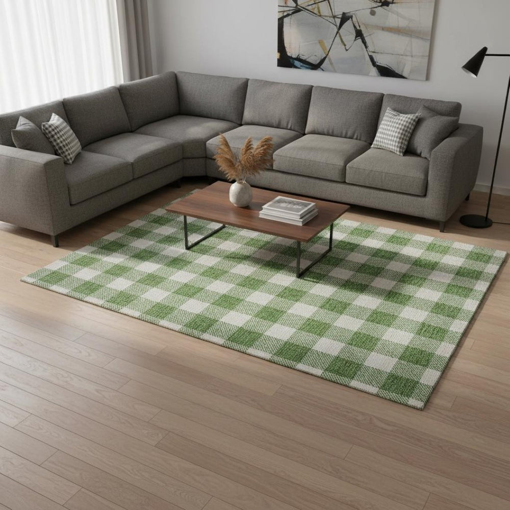 HomeRoots 10' X 14' Green And Ivory Plaid Washable Area Rug - Durable Design with UV Protection for Easy Care! 673381