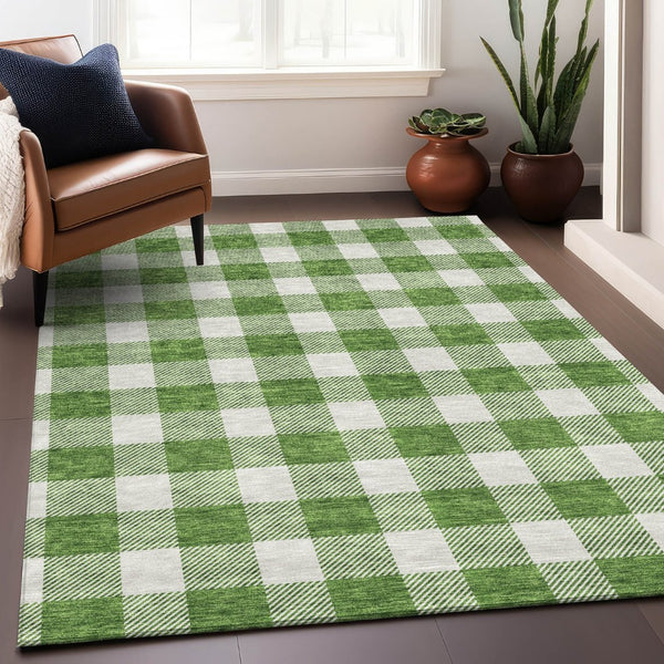HomeRoots 10' X 14' Green And Ivory Plaid Washable Area Rug - Durable Design with UV Protection for Easy Care! 673381
