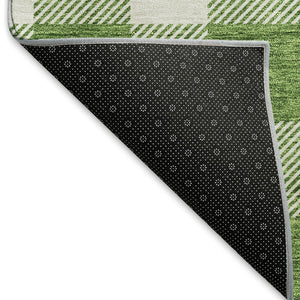 HomeRoots 10' X 14' Green And Ivory Plaid Washable Area Rug - Durable Design with UV Protection for Easy Care! 673381