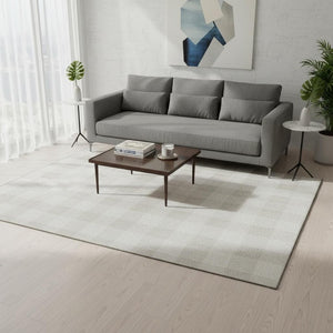 HomeRoots 5' X 8' Ivory and Beige Plaid Washable Area Rug - Durable, Stain-Resistant, UV-Protected Elegance 673383