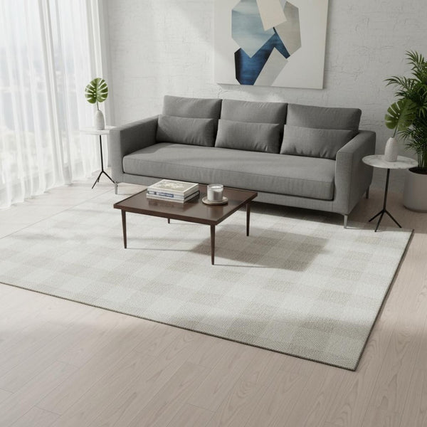 HomeRoots 5' X 8' Ivory and Beige Plaid Washable Area Rug - Durable, Stain-Resistant, UV-Protected Elegance 673383