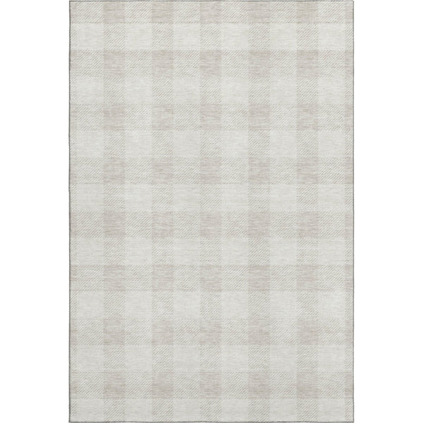HomeRoots 5' X 8' Ivory and Beige Plaid Washable Area Rug - Durable, Stain-Resistant, UV-Protected Elegance 673383