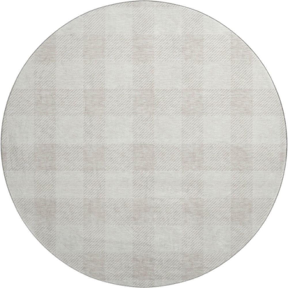 HomeRoots 8' Ivory and Beige Plaid Washable Round Rug - UV Protection, Stain-Resistant, Durable Design for Homes 673384