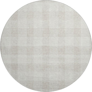 HomeRoots 8' Ivory and Beige Plaid Washable Round Rug - UV Protection, Stain-Resistant, Durable Design for Homes 673384