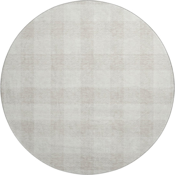 HomeRoots 8' Ivory and Beige Plaid Washable Round Rug - UV Protection, Stain-Resistant, Durable Design for Homes 673384