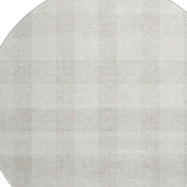 HomeRoots 8' Ivory and Beige Plaid Washable Round Rug - UV Protection, Stain-Resistant, Durable Design for Homes 673384