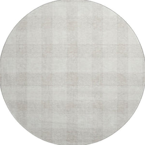 HomeRoots 8' Ivory and Beige Plaid Washable Round Rug - UV Protection, Stain-Resistant, Durable Design for Homes 673384