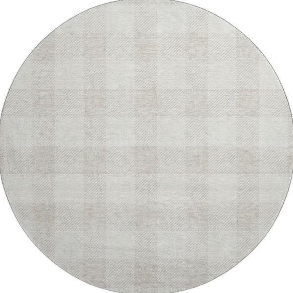 HomeRoots 8' Ivory and Beige Plaid Washable Round Rug - UV Protection, Stain-Resistant, Durable Design for Homes 673384