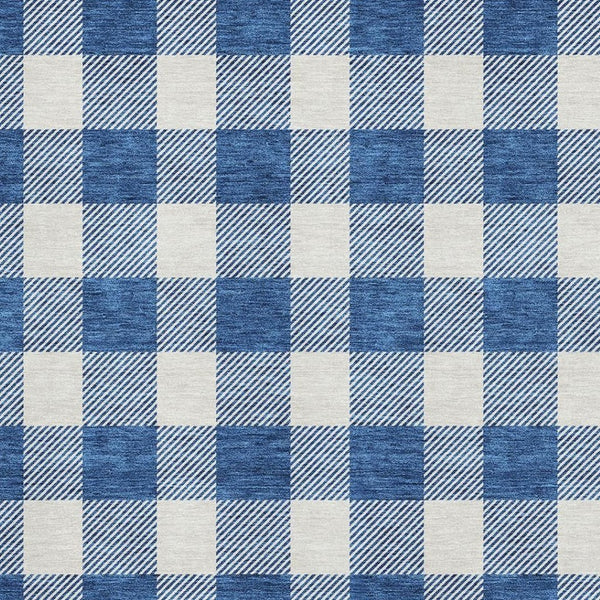 HomeRoots 5' X 8' Navy Blue Plaid Area Rug - Washable, UV Protected, Soft, Durable for Family Rooms & More 673389