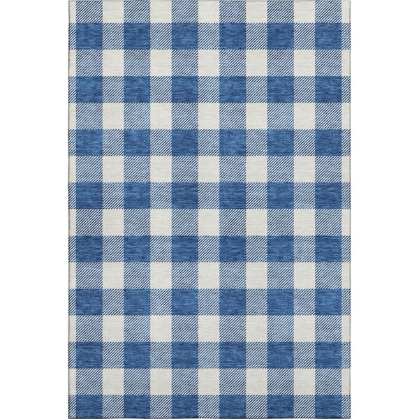HomeRoots 8' X 10' Navy Blue Plaid Area Rug - Washable, UV Protected, Durable Design for Busy Homes & Pets 673391