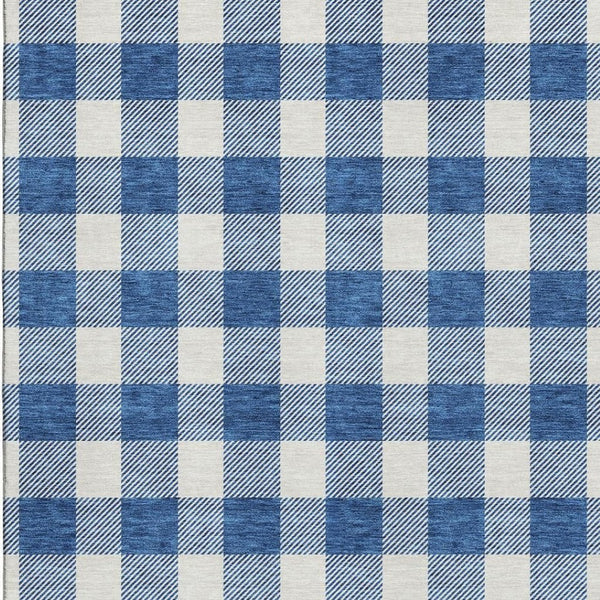 HomeRoots 8' X 10' Navy Blue Plaid Area Rug - Washable, UV Protected, Durable Design for Busy Homes & Pets 673391