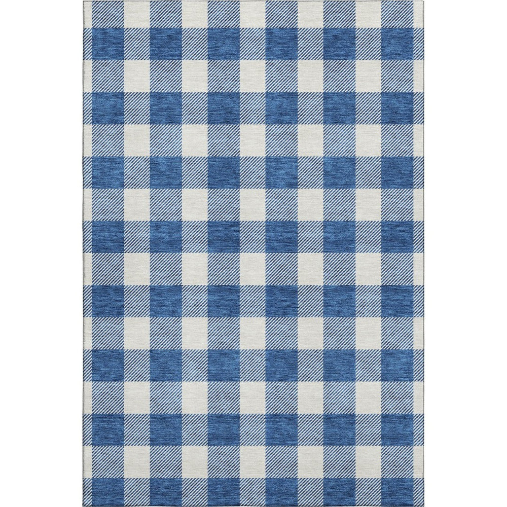 HomeRoots 9' X 12' Navy Blue & Ivory Plaid Washable Area Rug with UV Protection for Stylish, Durable Living Spaces 673392