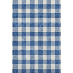 HomeRoots 9' X 12' Navy Blue & Ivory Plaid Washable Area Rug with UV Protection for Stylish, Durable Living Spaces 673392