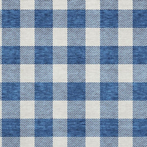HomeRoots 9' X 12' Navy Blue & Ivory Plaid Washable Area Rug with UV Protection for Stylish, Durable Living Spaces 673392