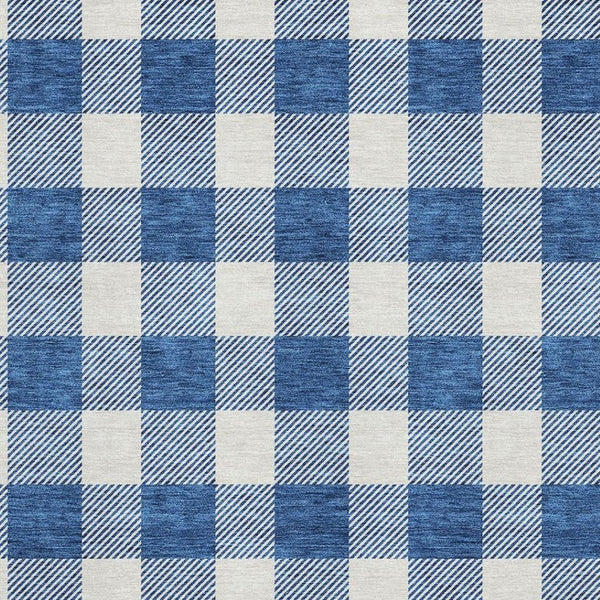 HomeRoots 9' X 12' Navy Blue & Ivory Plaid Washable Area Rug with UV Protection for Stylish, Durable Living Spaces 673392