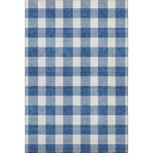 HomeRoots 10' X 14' Navy Blue & Ivory Plaid Area Rug – Durable, Washable, UV-Protected for High-Traffic Spaces 673393