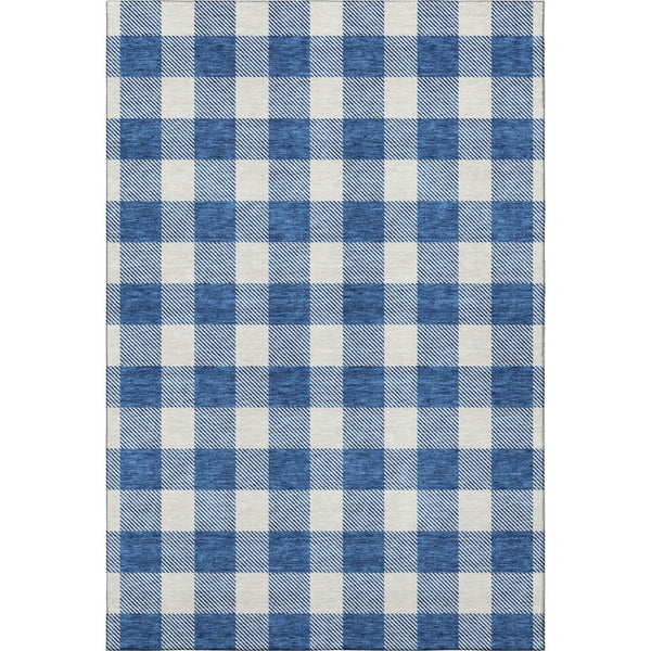 HomeRoots 10' X 14' Navy Blue & Ivory Plaid Area Rug – Durable, Washable, UV-Protected for High-Traffic Spaces 673393
