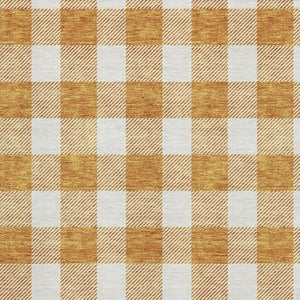 HomeRoots 5' X 8' Orange and Ivory Plaid Washable Area Rug with UV Protection for Durable, Stylish Living Spaces 673395