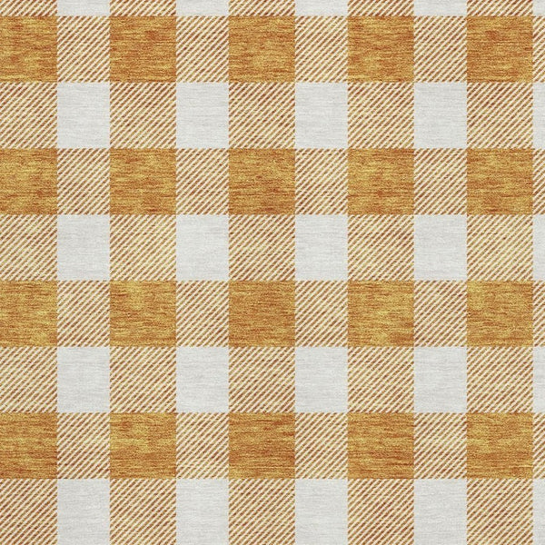 HomeRoots 5' X 8' Orange and Ivory Plaid Washable Area Rug with UV Protection for Durable, Stylish Living Spaces 673395