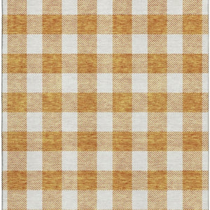 HomeRoots 5' X 8' Orange and Ivory Plaid Washable Area Rug with UV Protection for Durable, Stylish Living Spaces 673395