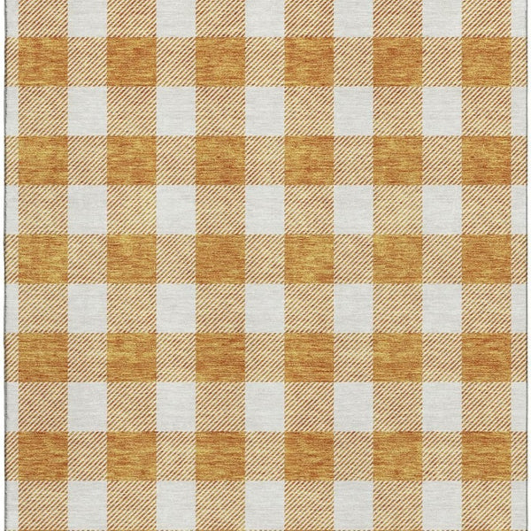 HomeRoots 5' X 8' Orange and Ivory Plaid Washable Area Rug with UV Protection for Durable, Stylish Living Spaces 673395
