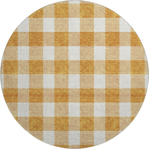 HomeRoots 8' Orange and Ivory Plaid Washable Round Rug - Durable, UV-Protected, Stain-Resistant for Busy Homes 673396