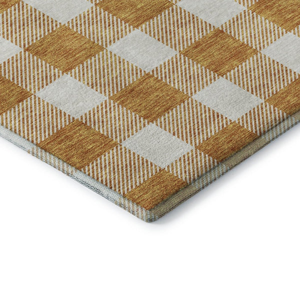 HomeRoots 8' Orange and Ivory Plaid Washable Round Rug - Durable, UV-Protected, Stain-Resistant for Busy Homes 673396