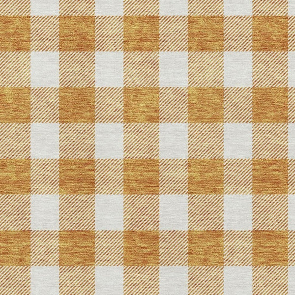 HomeRoots 8' X 10' Orange and Ivory Plaid Washable Area Rug with UV Protection for Family Spaces and Patios 673397