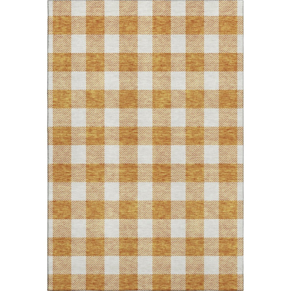 HomeRoots 9' X 12' Orange and Ivory Plaid Area Rug - Washable, Stain-Resistant, UV Protected, Perfect for Homes! 673398