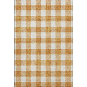 HomeRoots 10' X 14' Orange And Ivory Plaid Washable Area Rug – Durable, UV-Protected, Perfect for Family Spaces! 673399