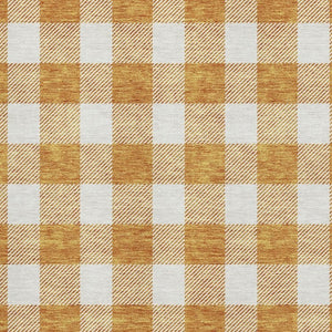 HomeRoots 10' X 14' Orange And Ivory Plaid Washable Area Rug – Durable, UV-Protected, Perfect for Family Spaces! 673399