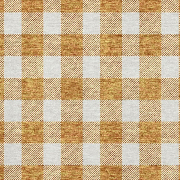 HomeRoots 10' X 14' Orange And Ivory Plaid Washable Area Rug – Durable, UV-Protected, Perfect for Family Spaces! 673399