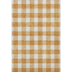 HomeRoots 10' X 14' Orange And Ivory Plaid Washable Area Rug – Durable, UV-Protected, Perfect for Family Spaces! 673399