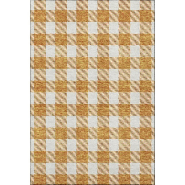 HomeRoots 10' X 14' Orange And Ivory Plaid Washable Area Rug – Durable, UV-Protected, Perfect for Family Spaces! 673399