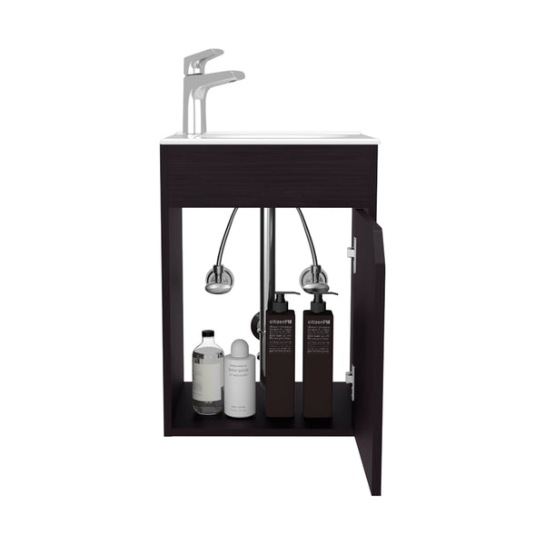 English Elm Hudson Modern Vanity Sink with Integrated Cabinet Storage, Compact Durable Engineered Wood for Bathrooms Black B092P329250