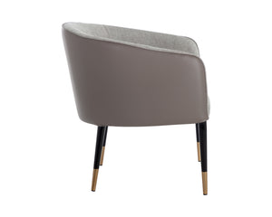 Sunpan Asher Lounge Chair – Modern Barrel Back Design with Black Steel Legs and Elegant Gold Foot Caps Flint Grey / Napa Taupe
