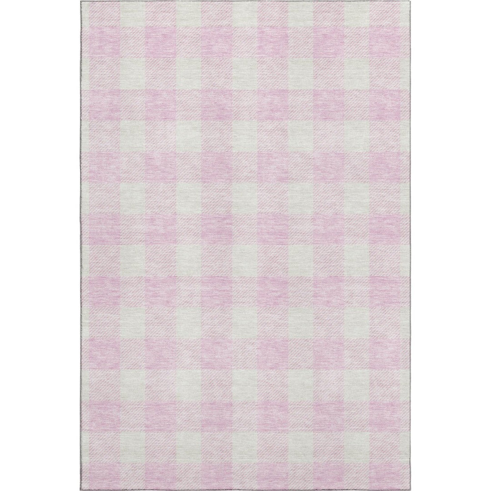 HomeRoots 9' X 12' Pink And Ivory Plaid Washable Area Rug - Durable, Stylish, UV Protected for High-Traffic Spaces 673404