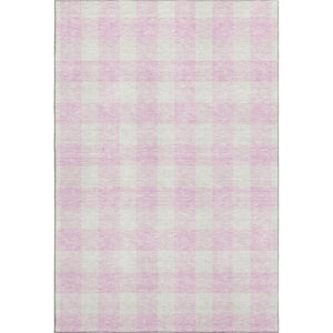 HomeRoots 9' X 12' Pink And Ivory Plaid Washable Area Rug - Durable, Stylish, UV Protected for High-Traffic Spaces 673404