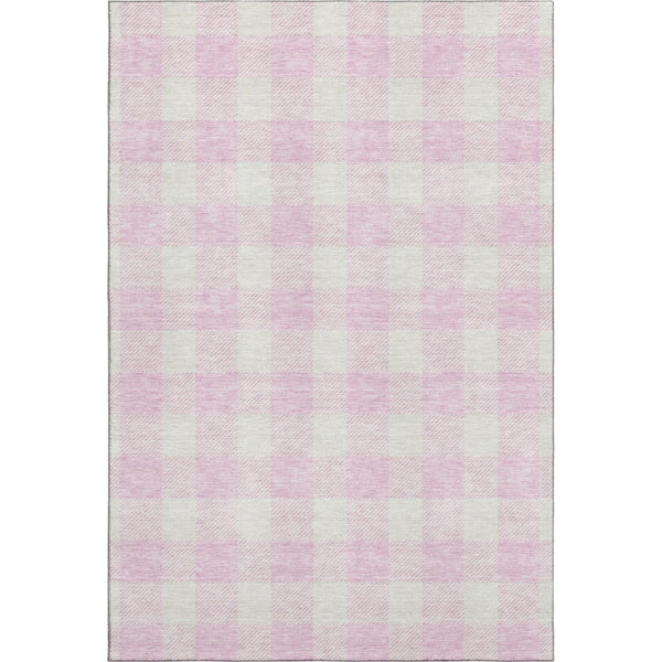 HomeRoots 9' X 12' Pink And Ivory Plaid Washable Area Rug - Durable, Stylish, UV Protected for High-Traffic Spaces 673404